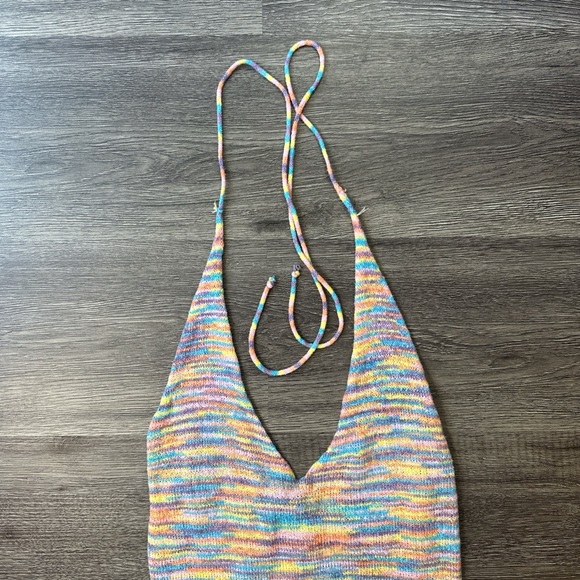 Fashion Nova S Multicolored Knit Halter V Neck Cover Up Dress - Picture 5 of 8